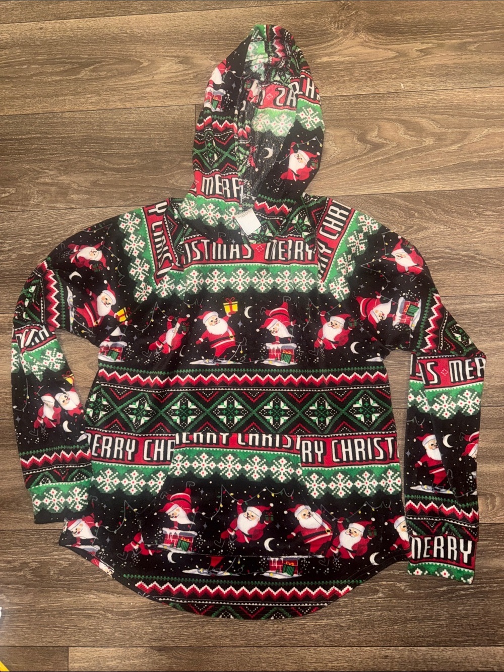 No Boundaries Black Red Green Holiday Print Hooded Tunic